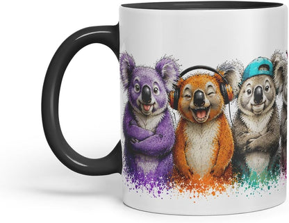 Koala Mug – Cute Koala Animal Coloured Ceramic Mug Cup Gift, 11oz (Black)