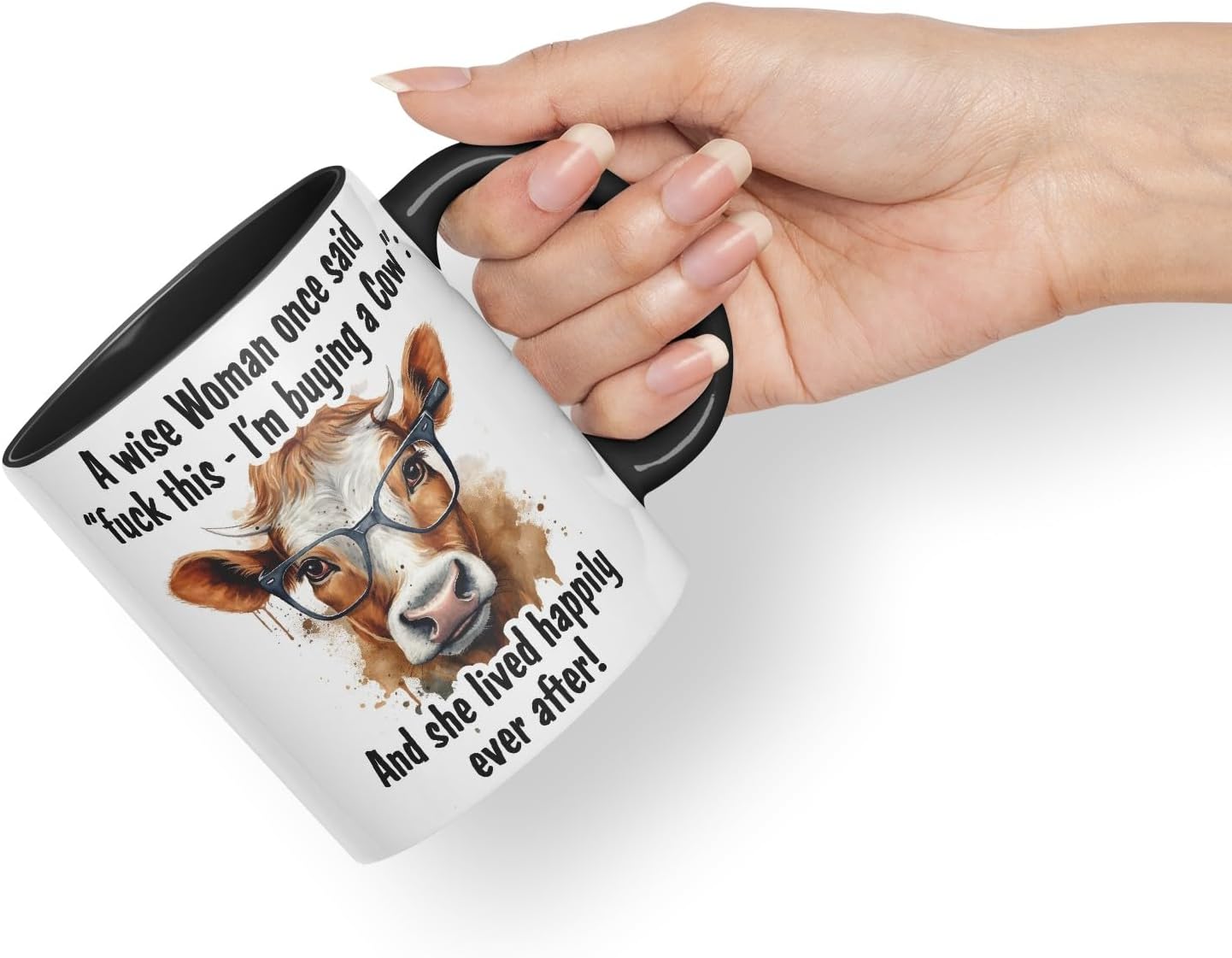 Vixar A Wise Woman Once Said I’m Buying a Cow – Coloured Ceramic Mug Cup Gift, 11oz (Black)