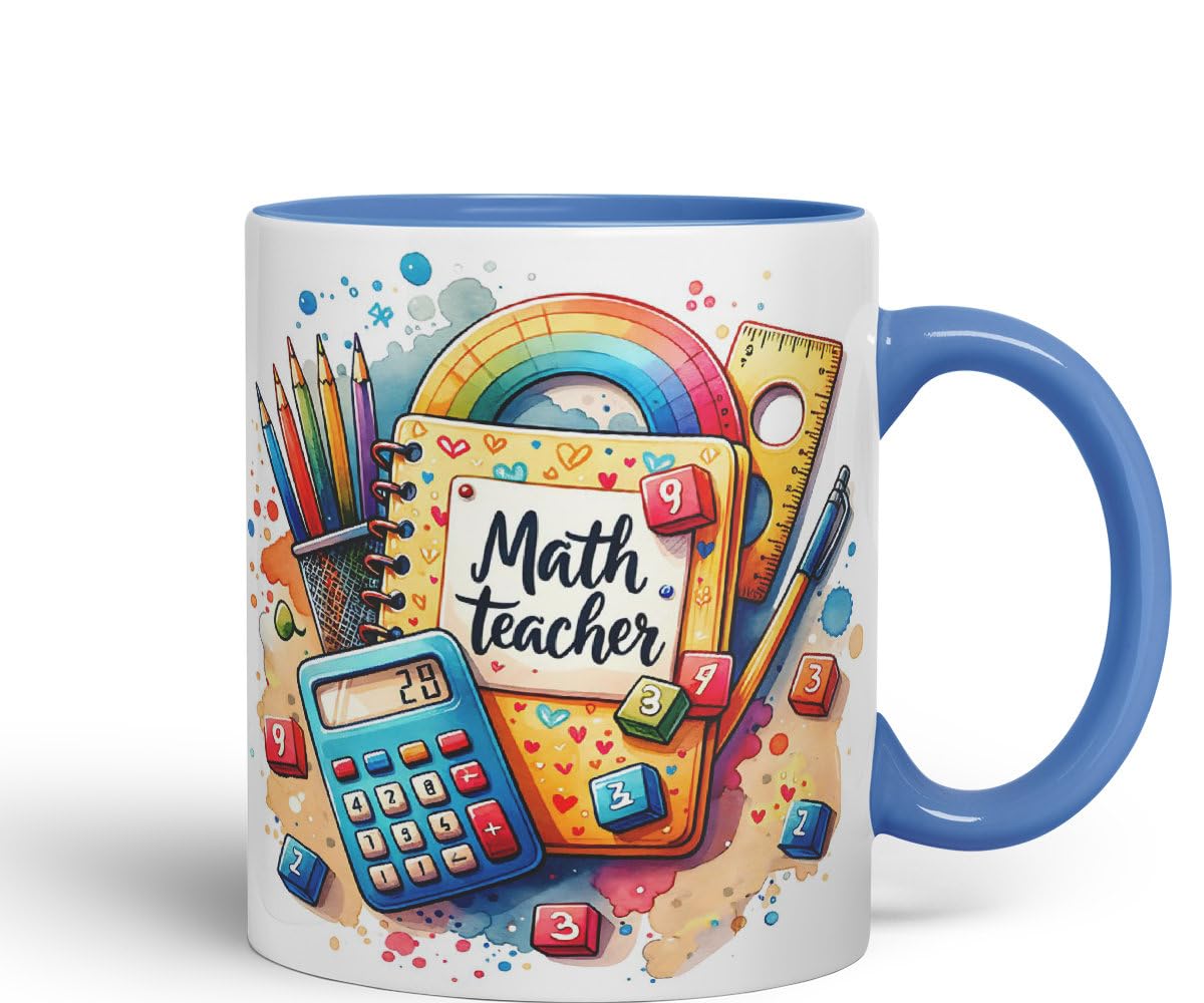 Vixar Math Teacher Mug Thank You, End of School Gift Ceramic Coloured Mug Cup for Tea Coffee Hot Brew 330ml 11Oz Gift