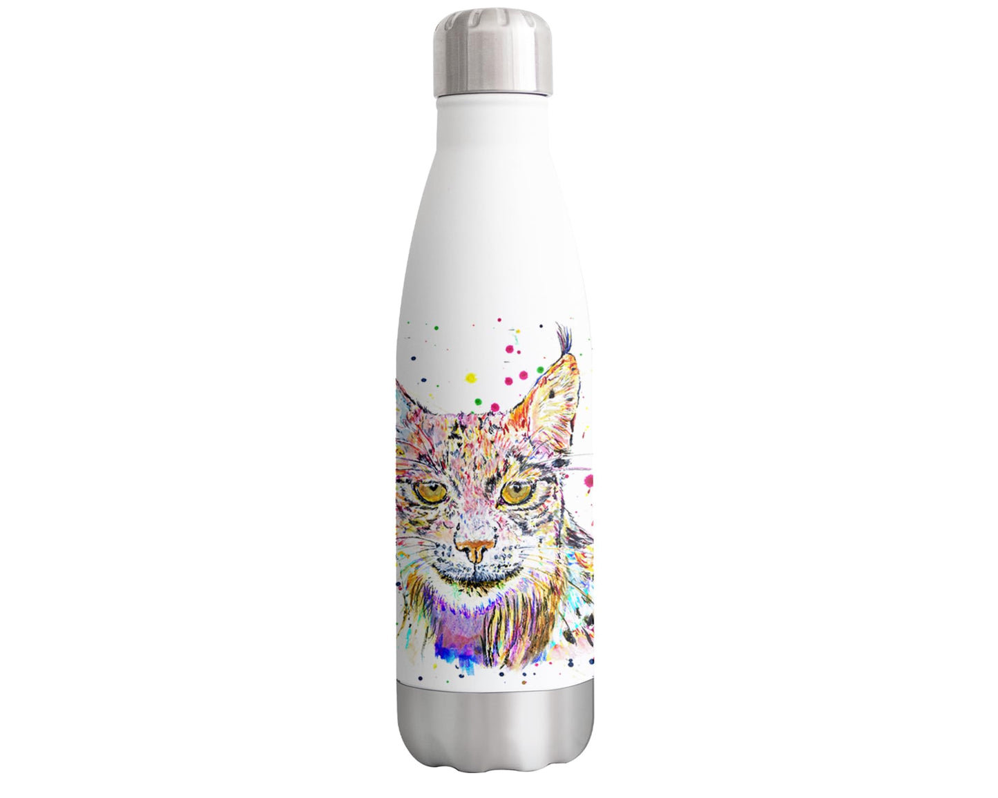 Vixar Lynx European wild big cat Animals Watercolour Bottle double Wall insulated Stainless steel sport Drinks 500ml