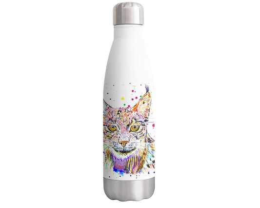 Vixar Lynx European wild big cat Animals Watercolour Bottle double Wall insulated Stainless steel sport Drinks 500ml