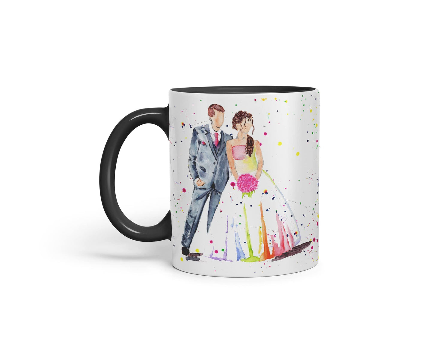 Vixar Wedding Mr and Mrs Bride and Groom Watercolour Art Coloured Mug Cup Gift Birthday Work Office Tea Coffee