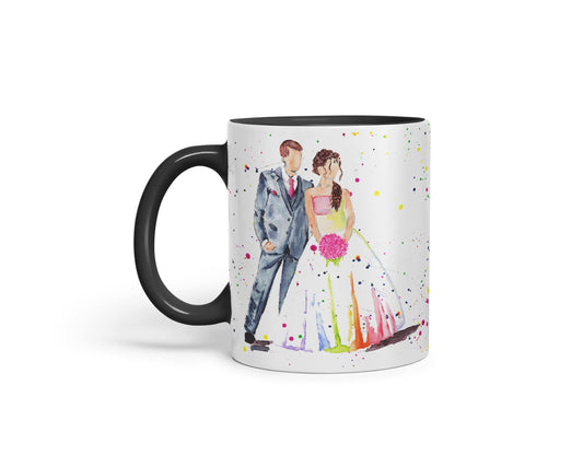 Vixar Wedding Mr and Mrs Bride and Groom Watercolour Art Coloured Mug Cup Gift Birthday Work Office Tea Coffee