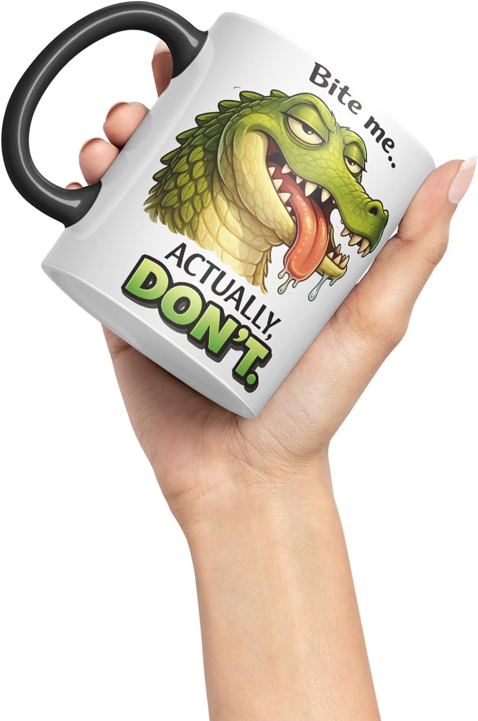 Vixar Bite Me Actually Don't Crocodile Coloured Ceramic Mug Cup Gift, 11oz (Black)