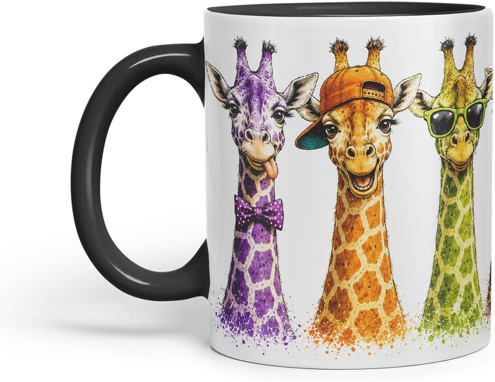 Vixar Funny Giraffe Mug – Cute Giraffe Animal Coloured Ceramic Mug Cup Gift, 11oz (Black)