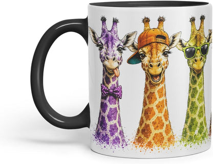 Vixar Funny Giraffe Mug – Cute Giraffe Animal Coloured Ceramic Mug Cup Gift, 11oz (Black)