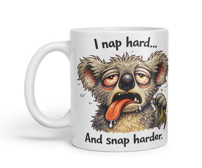 Vixar I Nap Hard and Snap Harder Funny Koala Mug – Coloured Ceramic Mug Cup Gift, 11oz (Black)