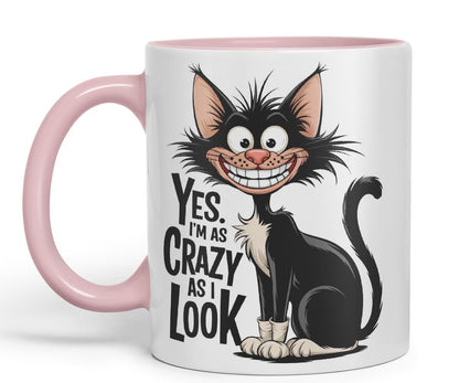 Vixar Yes I’m as Crazy as I Look (Cat) – Coloured Ceramic Mug Cup Gift, 11oz (Black)