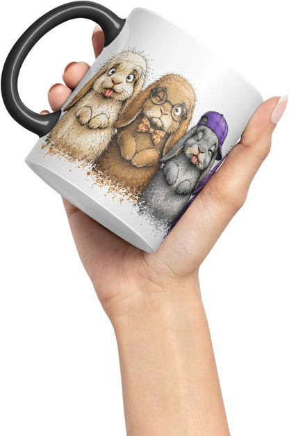 Vixar Lop Rabbit Mug – Cute Bunny Rabbit Coloured Ceramic Mug Cup Gift, 11oz (Black)