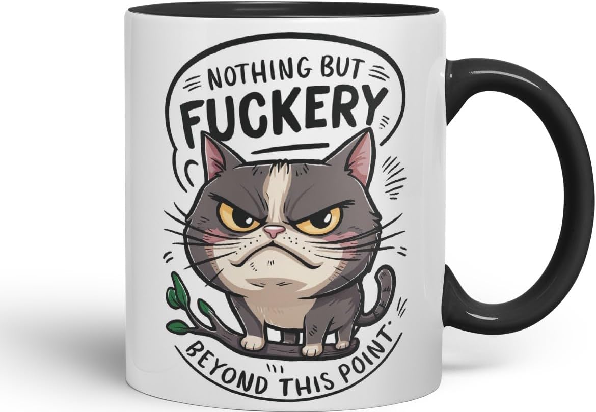 Vixar Nothing But F*ckery Beyond This Point – Coloured Ceramic Mug Cup Gift, 11oz (Black)