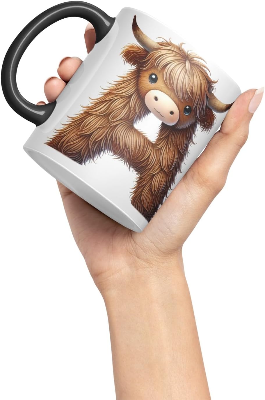 Highland Cow Alphabet Monogram Coloured Ceramic Cup Mug Letter A Rustic Farmhouse Animal Letter Gift V2 11oz (Black)