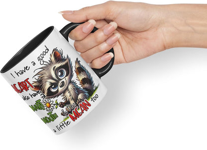 Vixar I Have a Good Heart But This Mouth Funny Raccoon – Coloured Ceramic Mug Cup Gift, 11oz (Black)