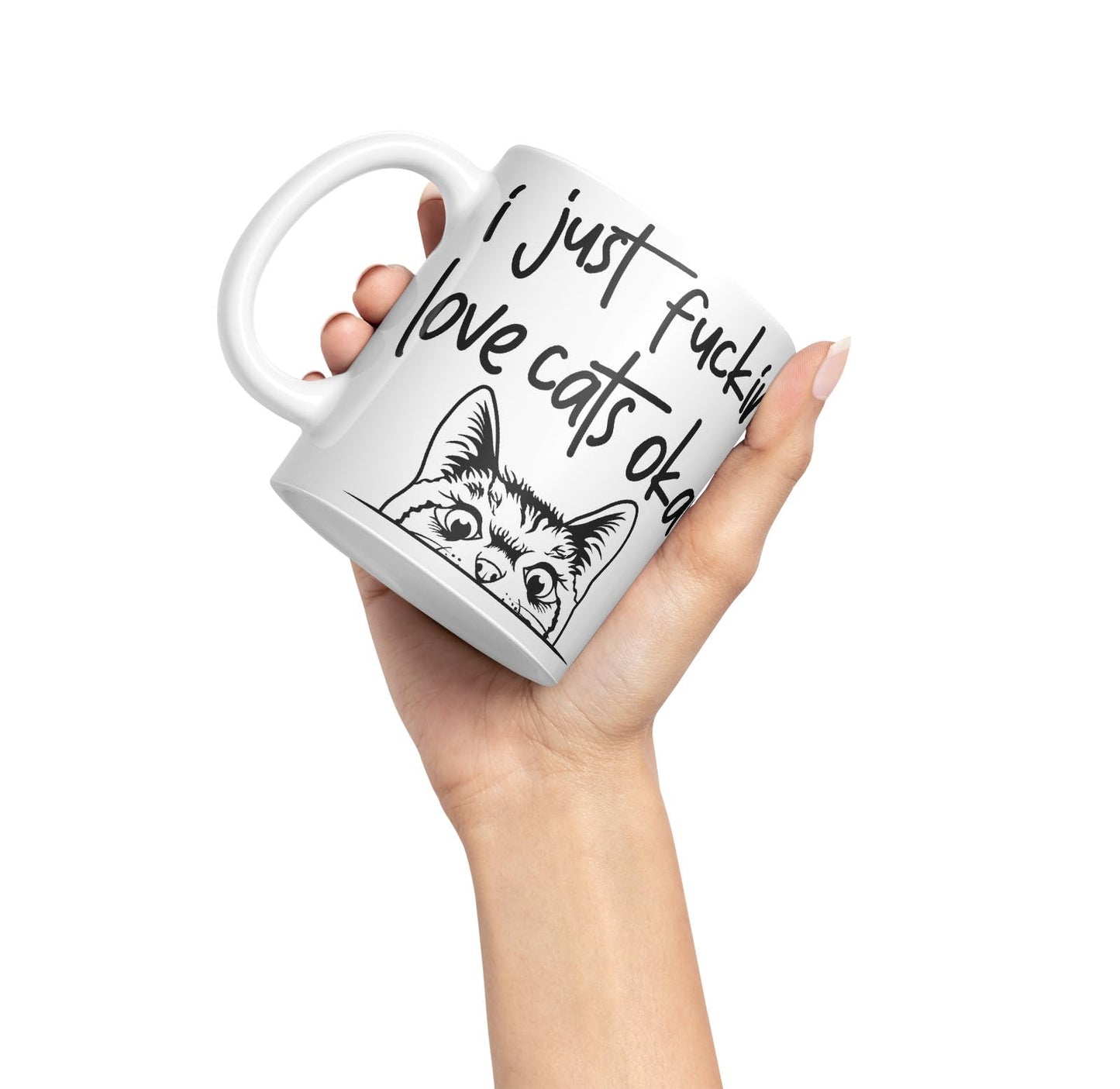 Vixar I just f_ucking Love Cats Okay, Hidden, Hiding Kitten cat Joke sarkasm Ceramic Coloured Mug Cup for Tea Coffee Hot Brew 330ml 11Oz Gift V1