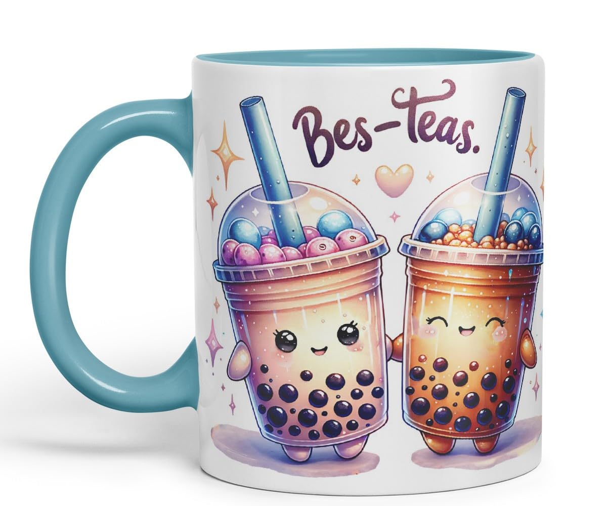 Vixar BES-Teas Coloured Ceramic Cup Mug – Funny Bubble Tea Lovers Gift for Friends, Couples or Coworkers – 11oz (Black)