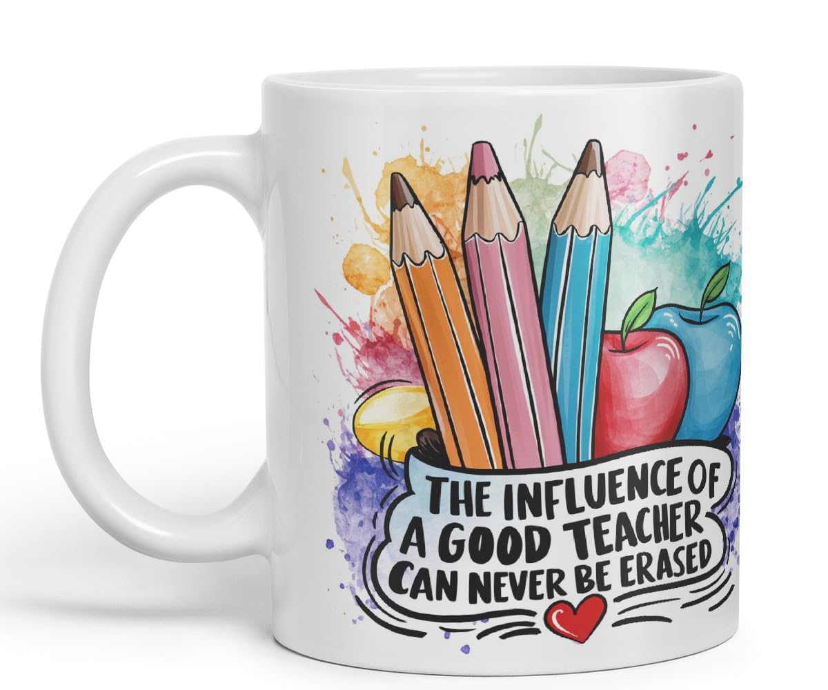 Vixar The Influence of a Good Teacher Can Never Be Erased – Teacher Coloured Mug Cup 11oz (Black)
