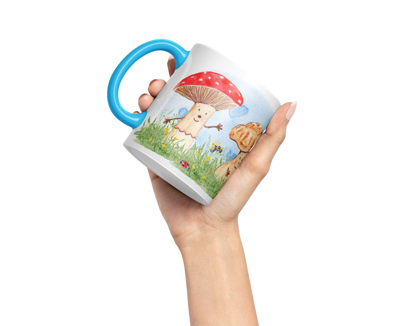Vixar Mushrooms Red Wild Watercolour Art Coloured Mug Cup Gift Birthday Work Office Tea Coffee