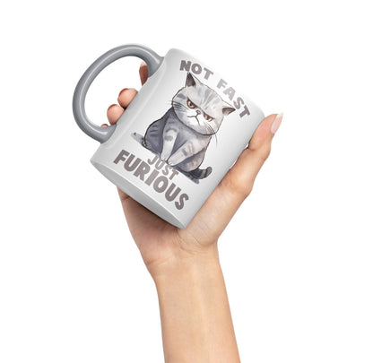 Not Fast just Furious, cat Sarcastic Joke Ceramic Coloured Mug Cup for Tea Coffee Hot Brew 330ml 11Oz
