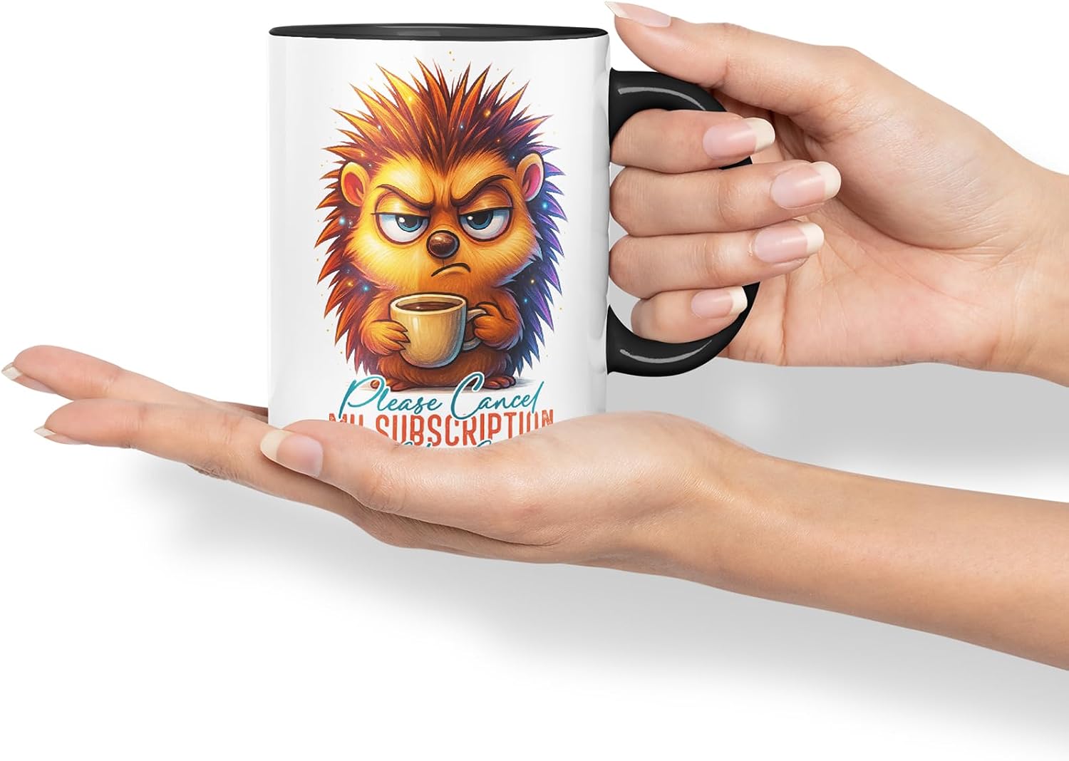 Vixar Please Cancel My Subscription to Your Issues Sarcastic Hedgehog – Coloured Ceramic Mug Cup Gift, 11oz (Black)