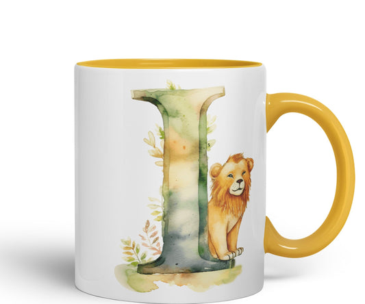 Letter I mug, Animals Alphabet Letter I Monogram animal for kids Ceramic Coloured Mug Cup for Tea Coffee Hot brew 330ml 11Oz Gift