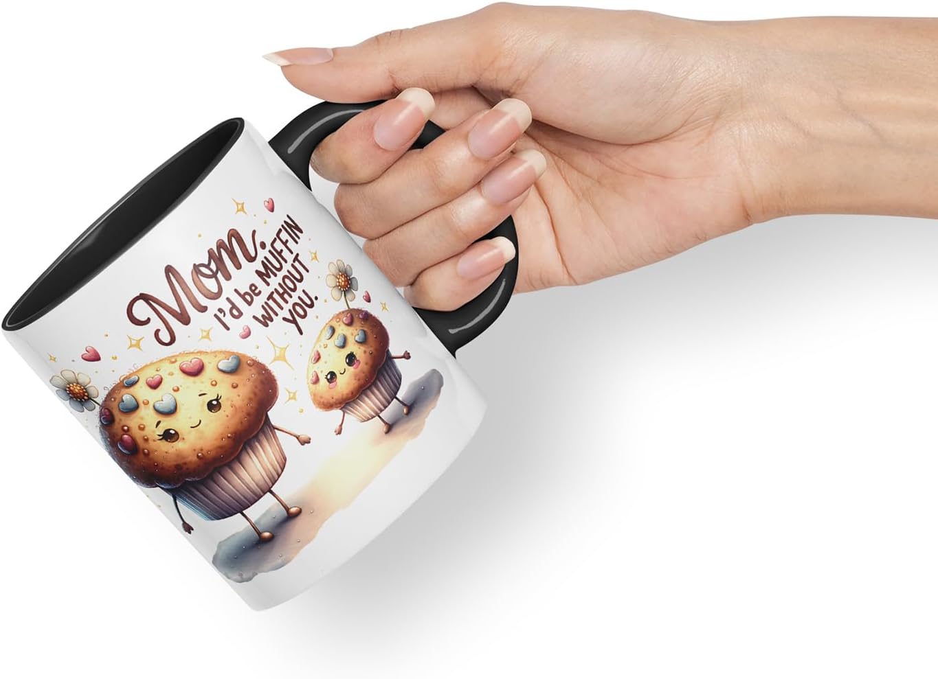 Vixar Mom I'd Be Muffin Without You Funny Muffin Mother Mum Mug – Coloured Ceramic Mug Cup Gift, 11oz (Black)