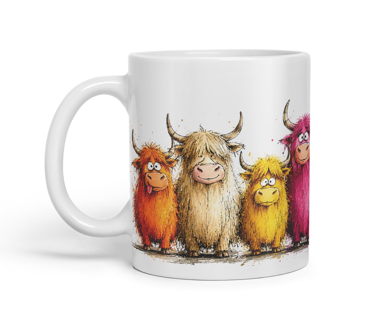 Vixar Funny Highland Cow Mug – Cute Scottish Cow Animal Coloured Ceramic Mug Cup Gift, 11oz (Black)