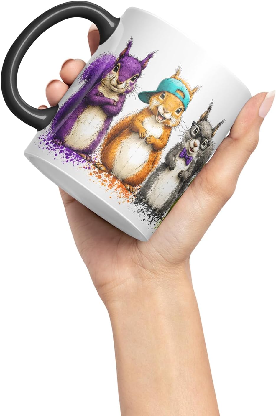 Squirrels Mug – Cute Squirrels Coloured Ceramic Mug Cup Gift, 11oz (Black)