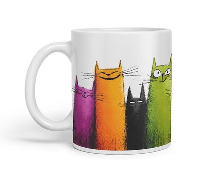 Vixar Funny Colourful Cute Cats Design – Coloured Ceramic Mug Cup Gift, 11oz (Black)