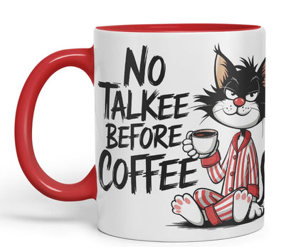 Vixar No Talkee Before Coffee Sarcastic cat Coloured Ceramic Mug Cup Gift, 11oz (Black)
