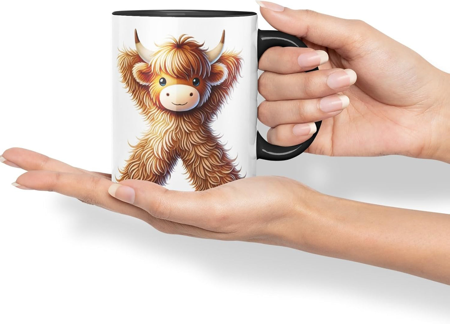 Highland Cow Alphabet Monogram Coloured Ceramic Cup Mug Letter X Rustic Farmhouse Animal Letter Gift V2 11oz (Black)