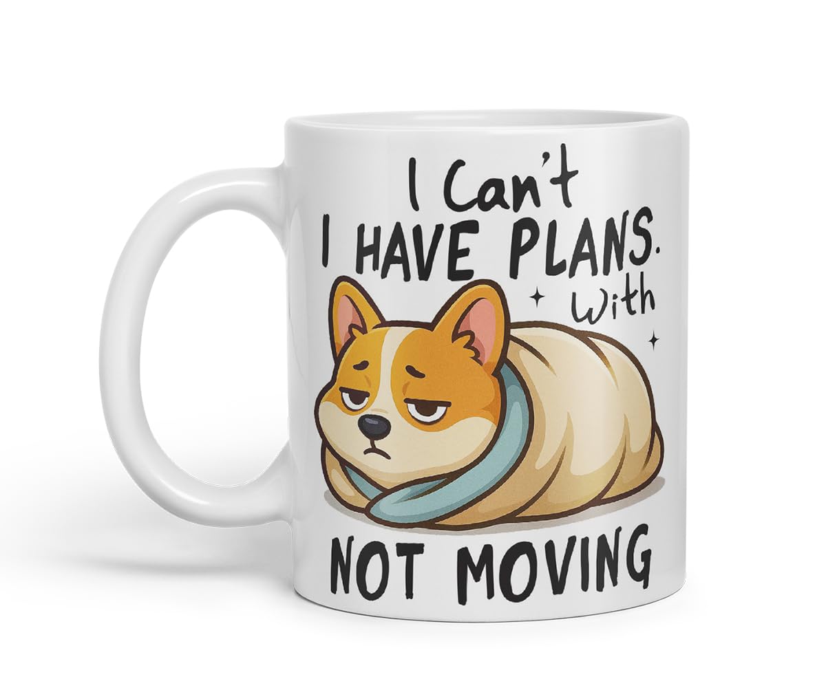Vixar I Can't. I Have Plans. with Not Moving Corgi Dog Mug – Coloured Ceramic Mug Cup Gift, 11oz (Black)