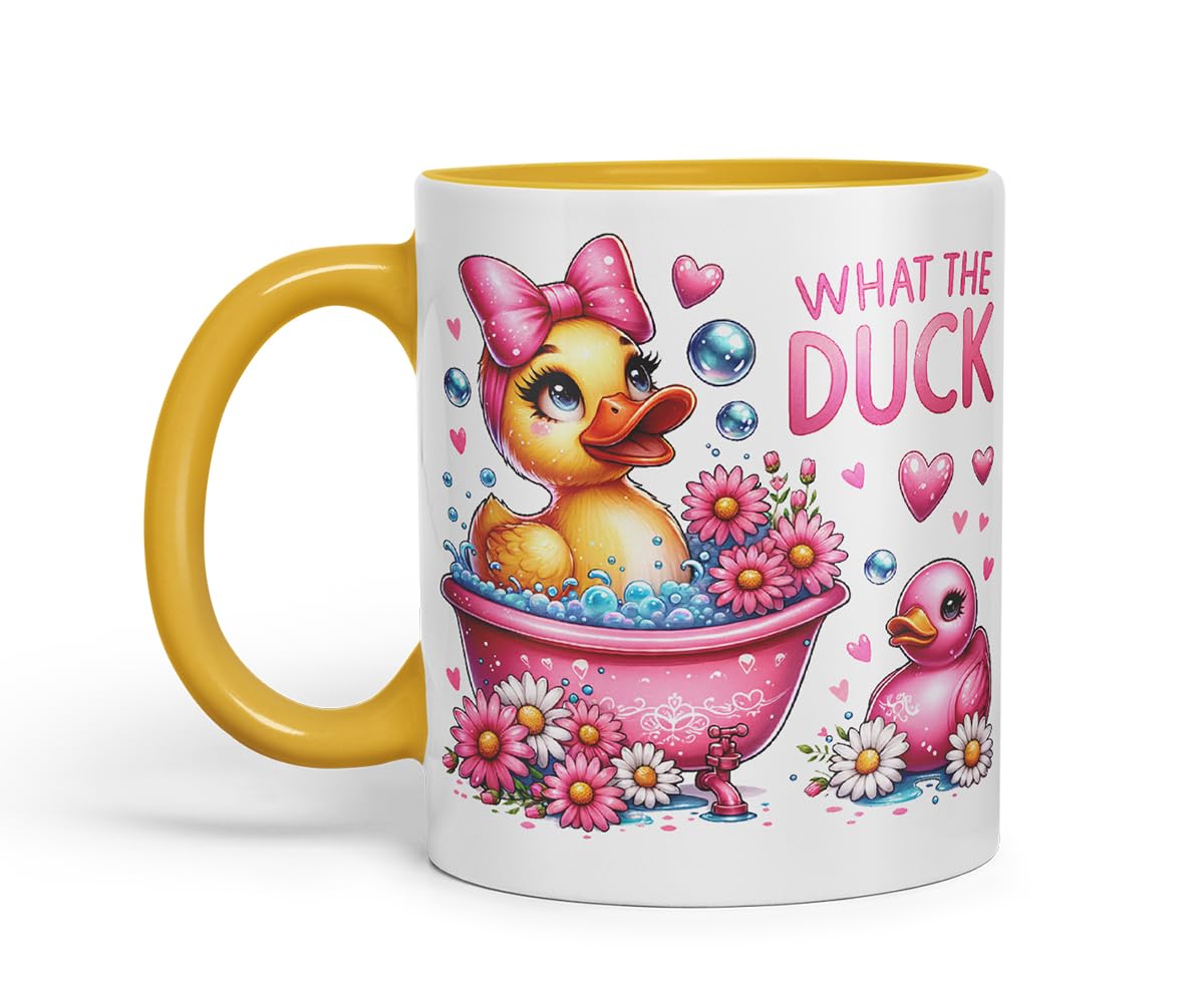 What The Duck Funny Mug – Coloured Ceramic Mug Cup Gift, 11oz (Black)