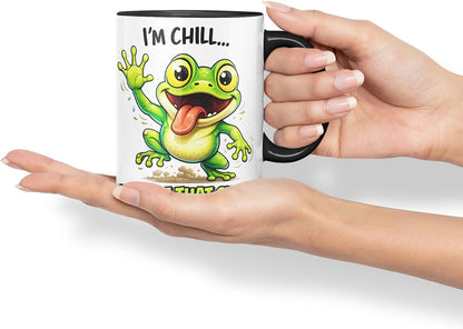 Vixar I'm Chill But Not that Chill Funny Frog Mug – Coloured Ceramic Mug Cup Gift, 11oz (Black)