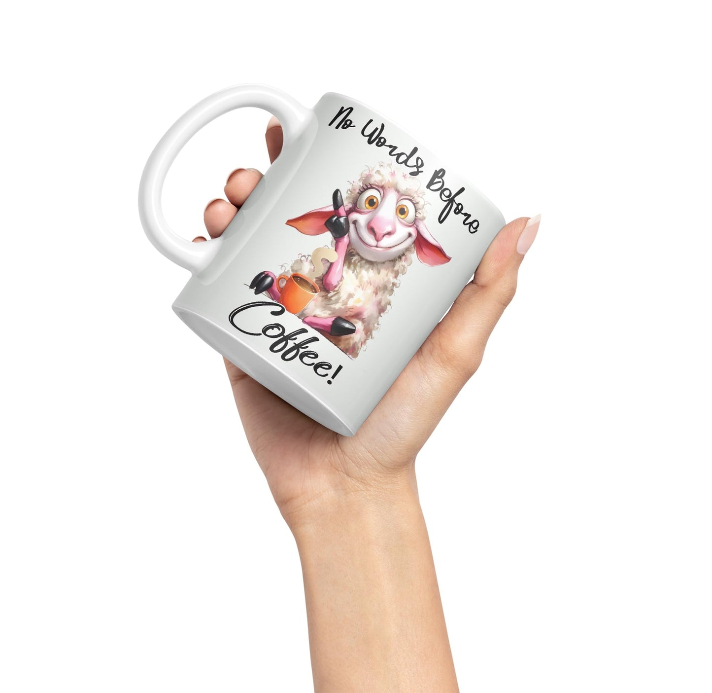 No Words Before Coffee! Sheep Joke sarkasm Sarcastic Ceramic Coloured Mug Cup for Tea Coffee Hot Brew 330ml 11Oz Gift