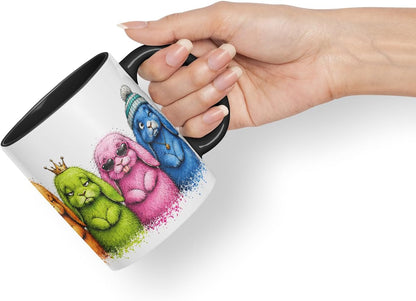 Vixar Lop Rabbit Mug – Cute Bunny Rabbit Coloured Ceramic Mug Cup Gift, 11oz (Black)