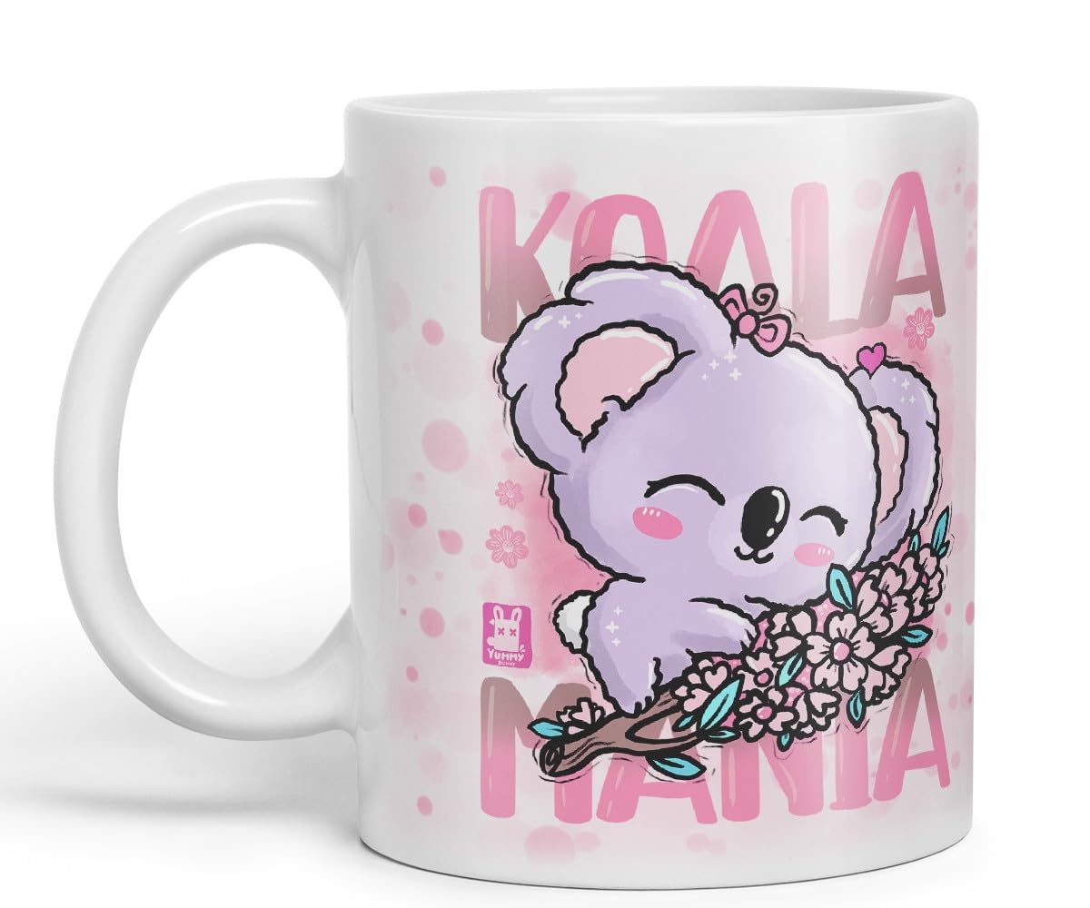 Vixar Mug Koala Mania with Cute Koala Ceramic Coloured Mug Cup 330ml (Black)