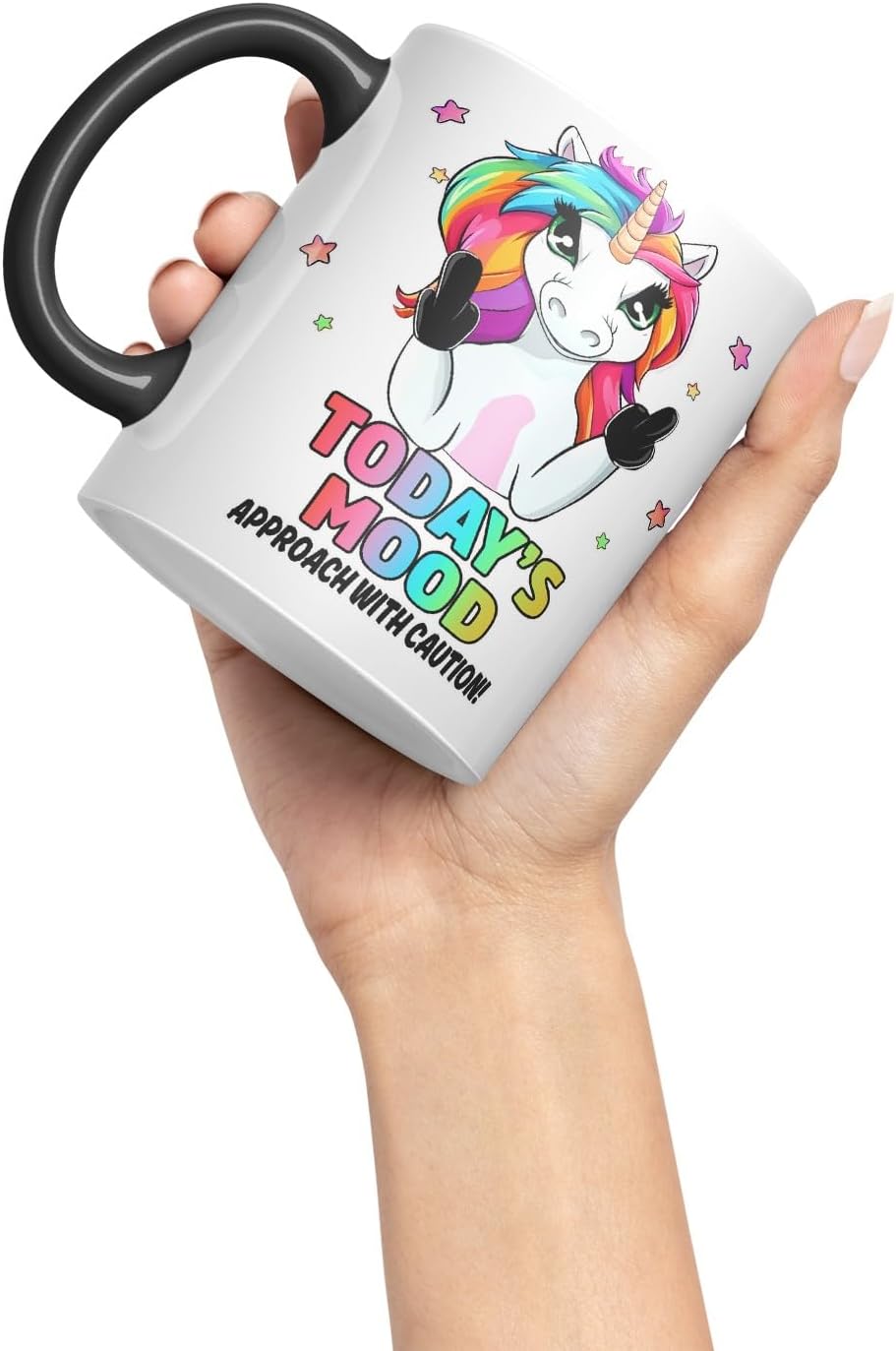 Vixar Today’s Mood: Magical – Funny Unicorn Coloured Mug Cup 11oz (Black)