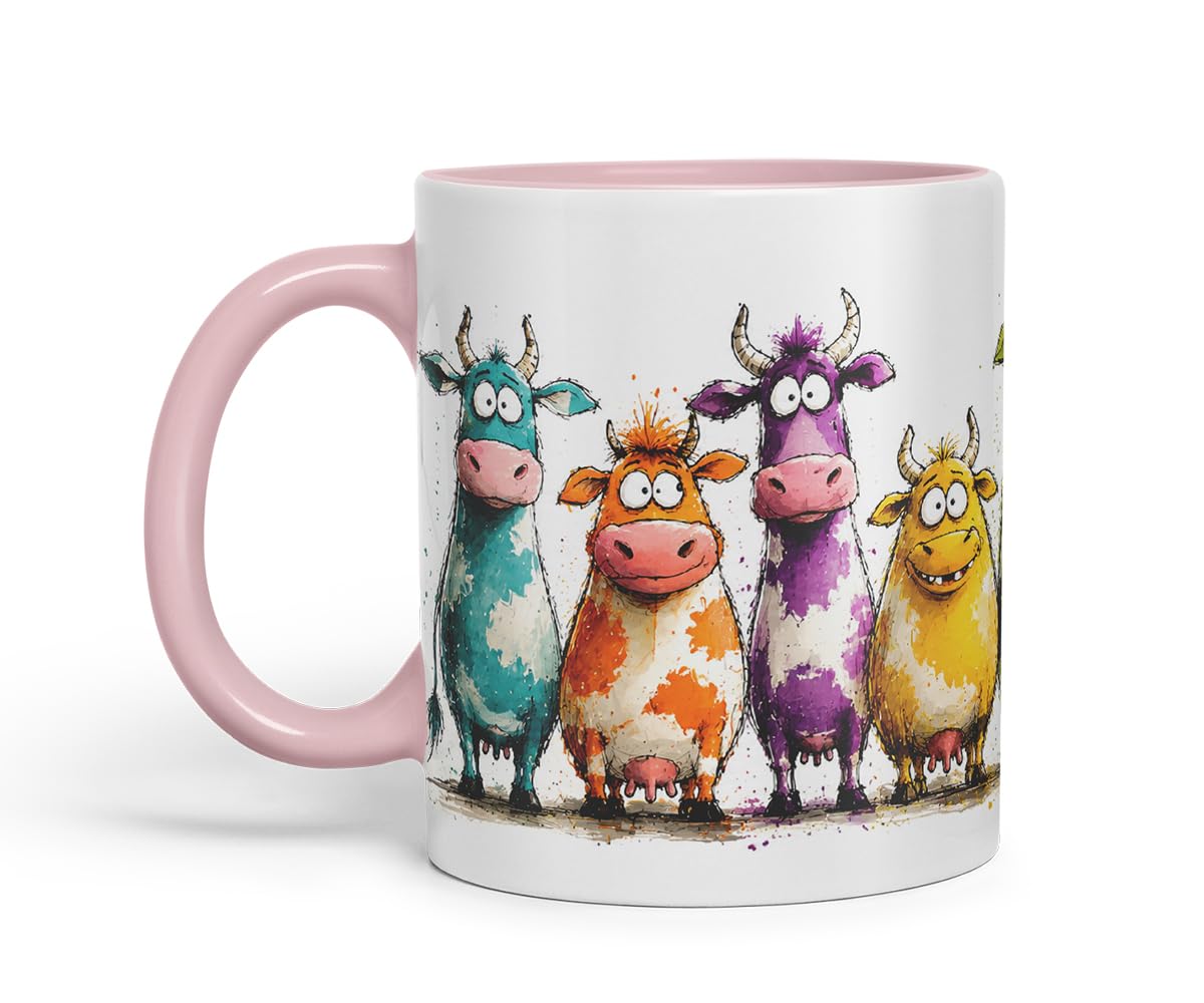 Vixar Funny Cow Mug – Cute Farm Cow Animal Coloured Ceramic Mug Cup Gift, 11oz (Black)