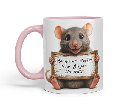 Vixar Personalised Rat Mug with Name or Custom Message – Cute Animal Coloured Ceramic Mug Cup Gift, 11oz (Black)
