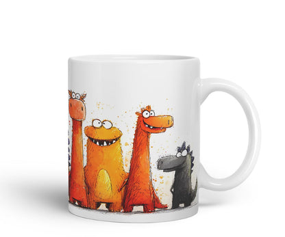 Vixar Funny Colourful Dino Friends Design – Cute Dinosaur Character Mug for Dino Lovers, Coloured Mug Cup Gift, 11oz (Black)