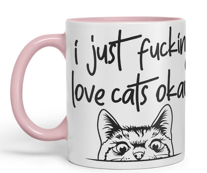 Vixar I just f_ucking Love Cats Okay, Hidden, Hiding Kitten cat Joke sarkasm Ceramic Coloured Mug Cup for Tea Coffee Hot Brew 330ml 11Oz Gift V1