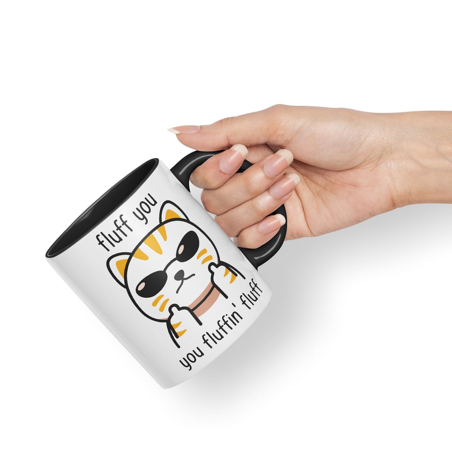 Vixar Fluff You Cat Joke Adult Ceramic Mug Coloured Mug Cup Gift Tea Coffee Christmas Office Home