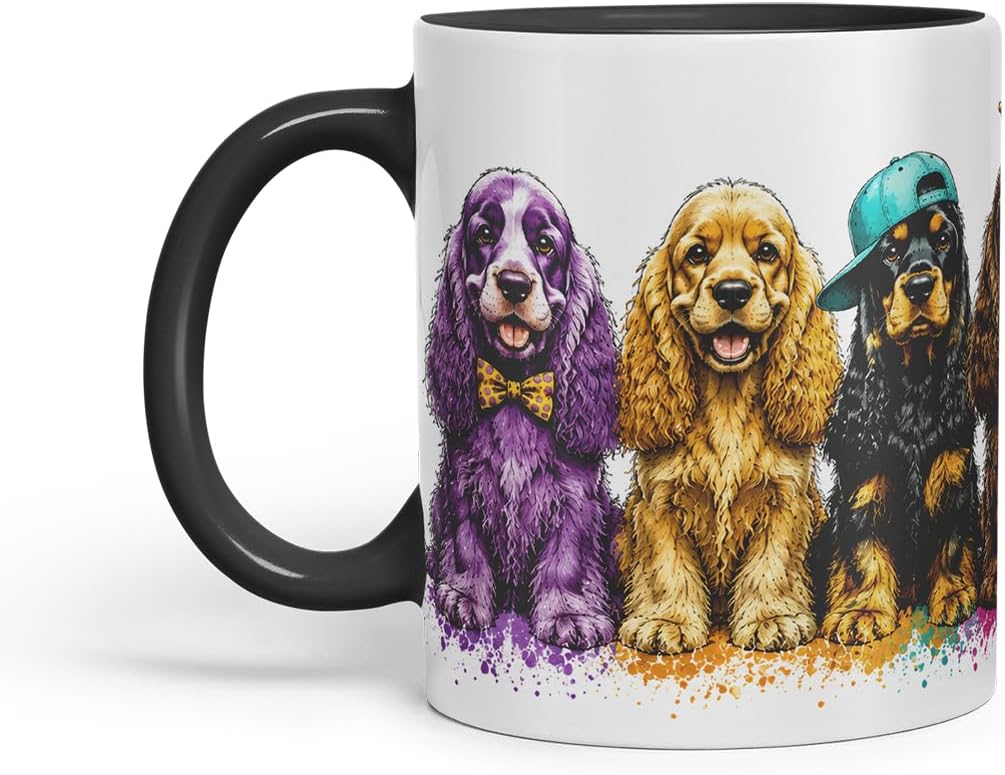 Vixar Cocker Spaniel Dog Mug – Cute Cocker Spaniel Coloured Ceramic Mug Cup Gift, 11oz (Black)