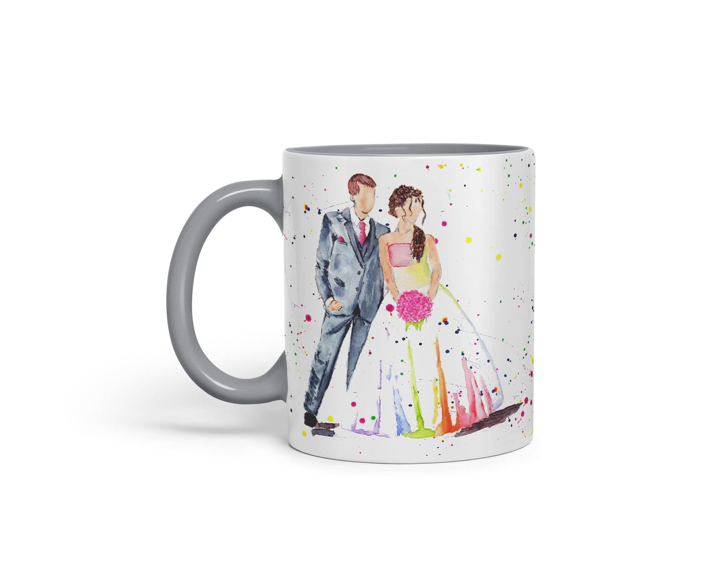 Vixar Wedding Mr and Mrs Bride and Groom Watercolour Art Coloured Mug Cup Gift Birthday Work Office Tea Coffee
