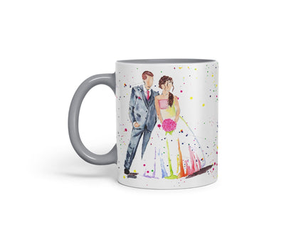Vixar Wedding Mr and Mrs Bride and Groom Watercolour Art Coloured Mug Cup Gift Birthday Work Office Tea Coffee