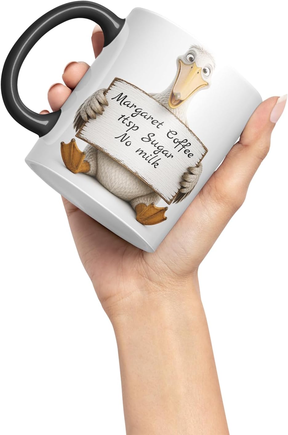 Vixar Personalised Pelican Mug with Name or Custom Message – Cute Animal Coloured Ceramic Mug Cup Gift, 11oz (Black)