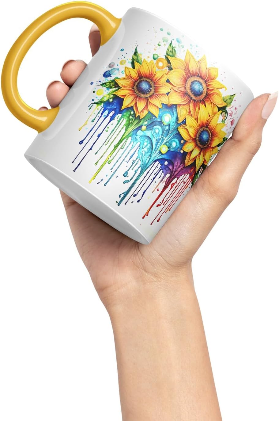 Vixar Sunflower Sunny Day Mug Coloured Ceramic Mug Cup Gift, 11oz (Gold Yellow)