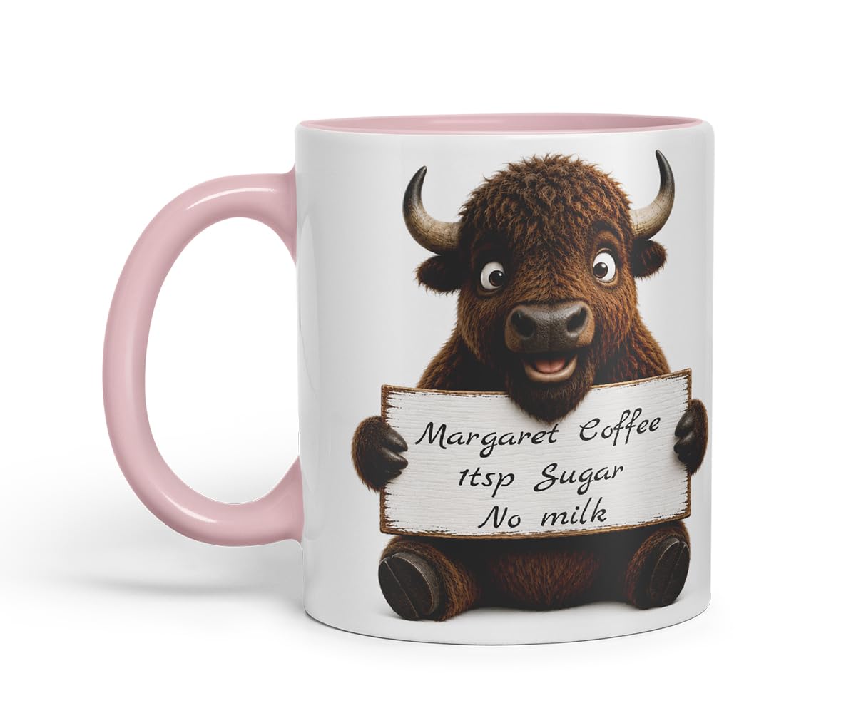 Vixar Personalised Bison Mug with Name or Custom Message – Cute Animal Coloured Ceramic Mug Cup Gift, 11oz (Black)