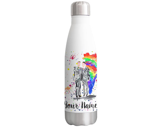 Vixar Wedding Mr and Mr Personalised Custom Bottle with your Text/name Watercolour Art Pride Gay Bottle double Wall insulated Stainless steel sport Drinks 500ml