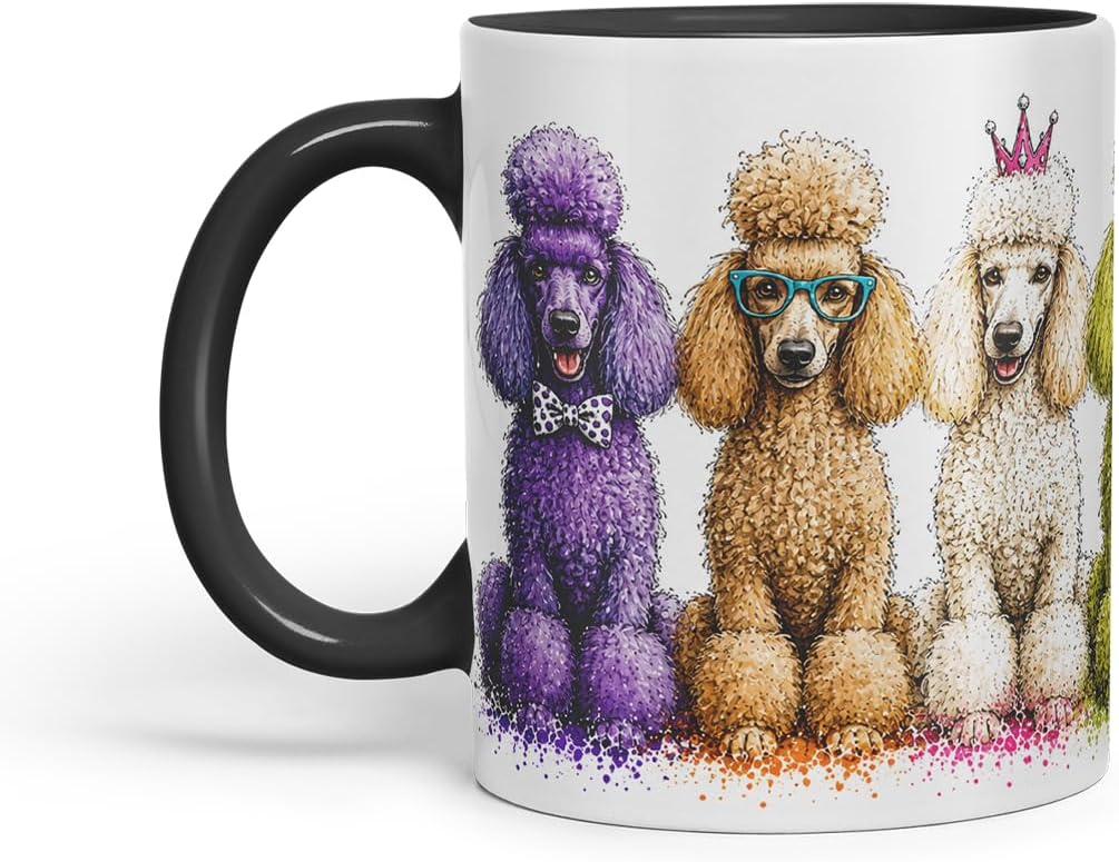 Vixar Poodle Dog Mug – Cute Poodle Dog Coloured Ceramic Mug Cup Gift, 11oz (Black)