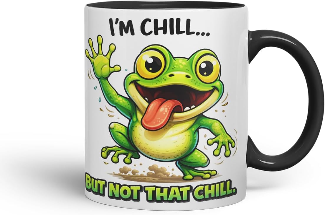 Vixar I'm Chill But Not that Chill Funny Frog Mug – Coloured Ceramic Mug Cup Gift, 11oz (Black)